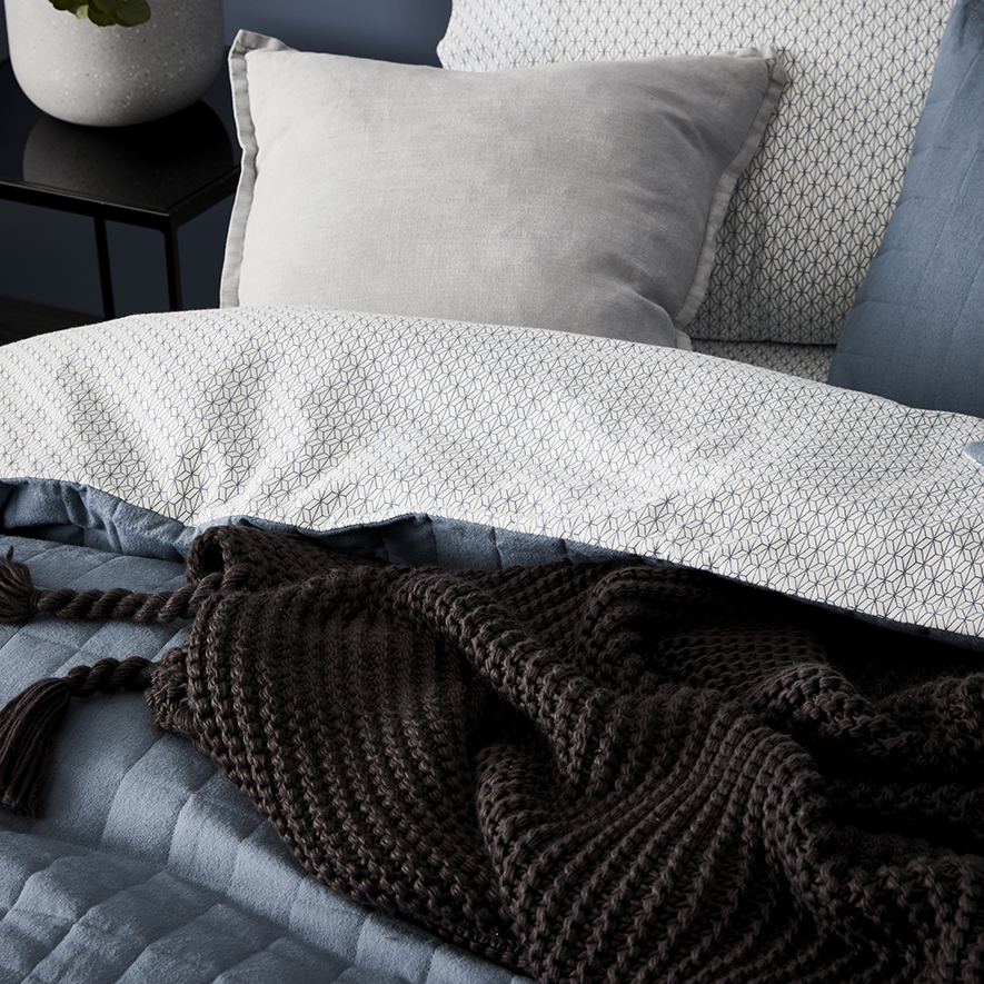 Home Republic Geo Flannelette Quilted Blue Quilt Cover Set Adairs