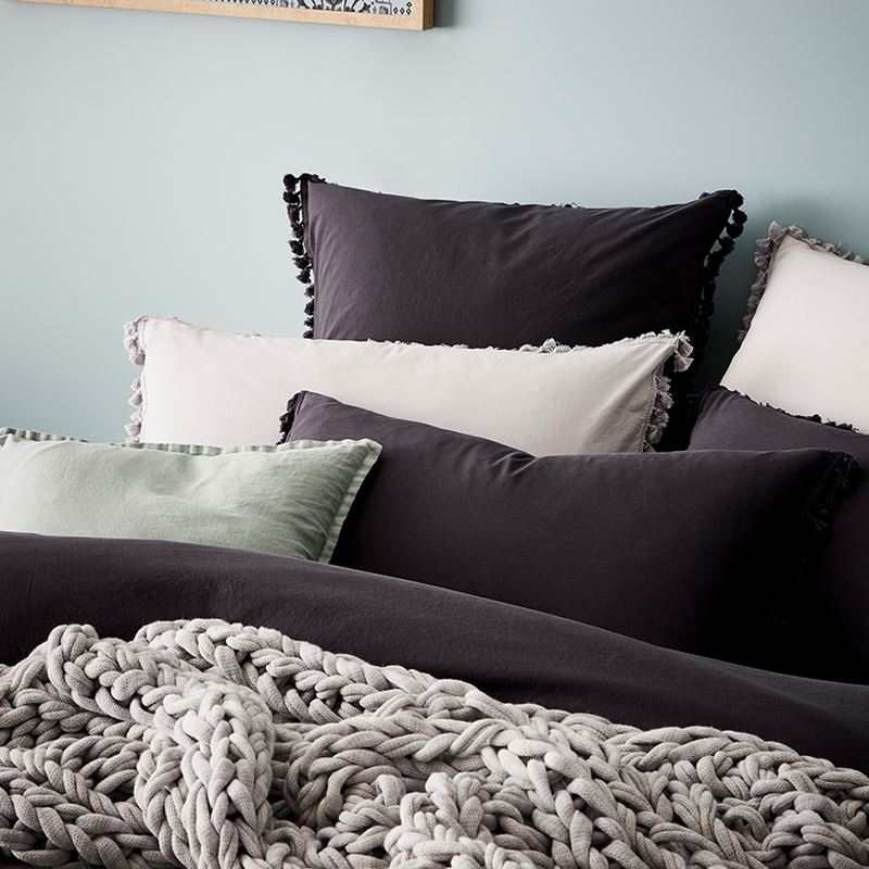 Stonewashed Cotton Tassel Charcoal Quilt Cover Separates