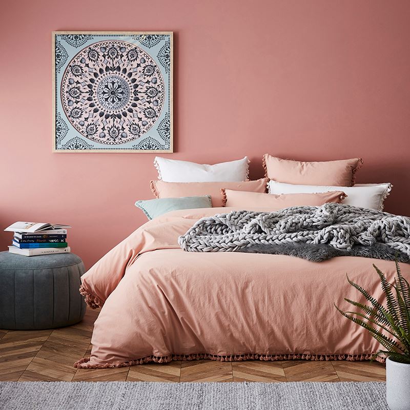 Stonewashed Cotton Tassel Dusty Pink Quilt Cover Separates
