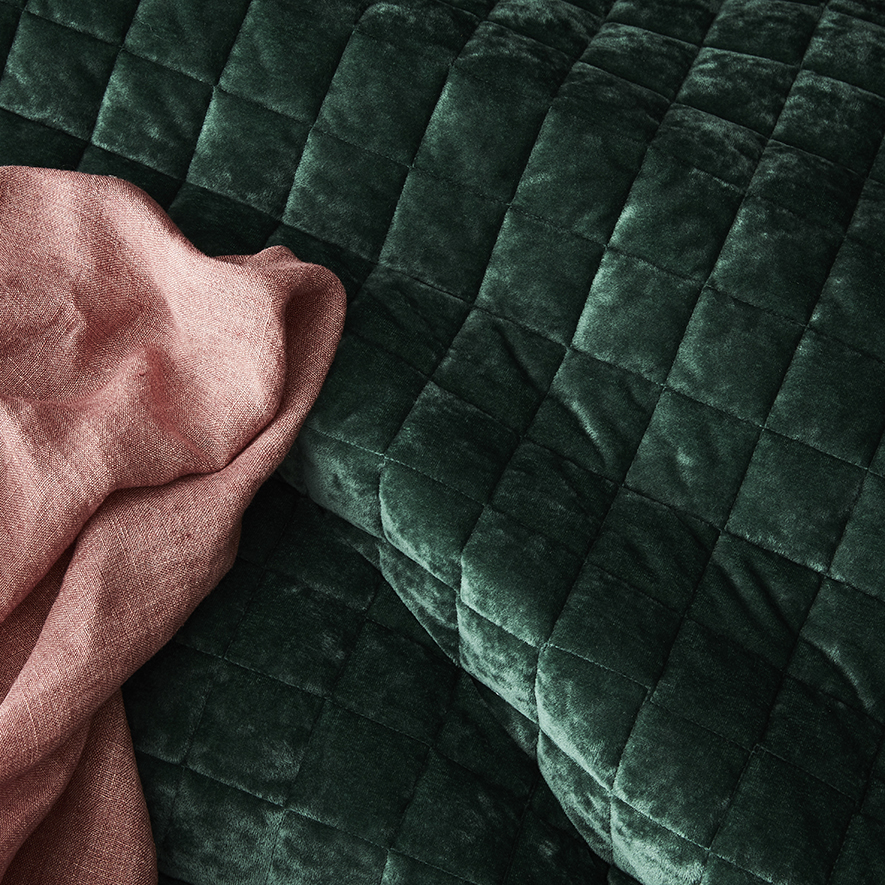 York Velvet Emerald Quilted Quilt Cover Separates Adairs