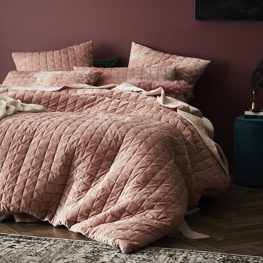 York Velvet Rosewood Quilted Quilt Cover Separates Adairs