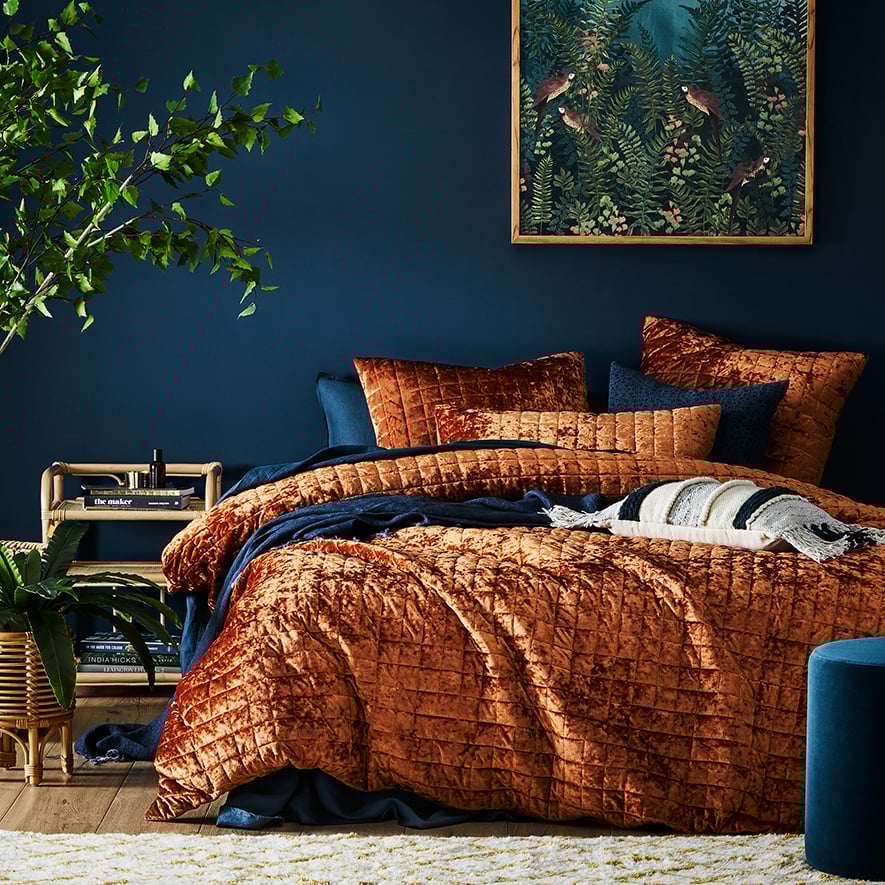 York Velvet Tobacco Quilted Quilt Cover Separates Adairs