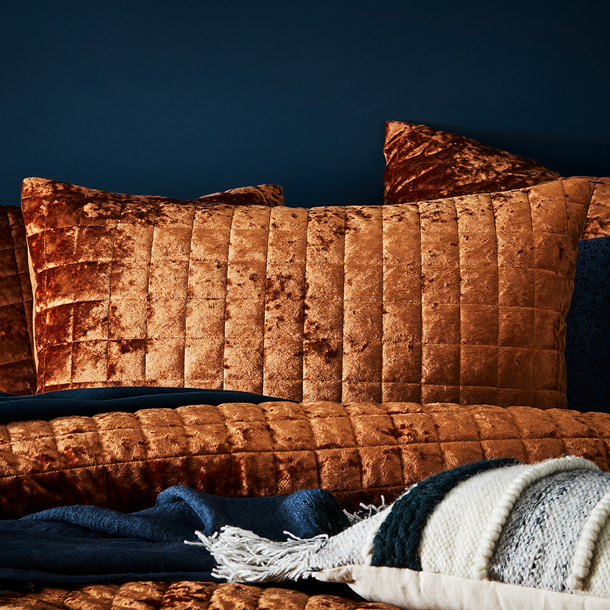 York Velvet Tobacco Quilted Quilt Cover Separates Adairs