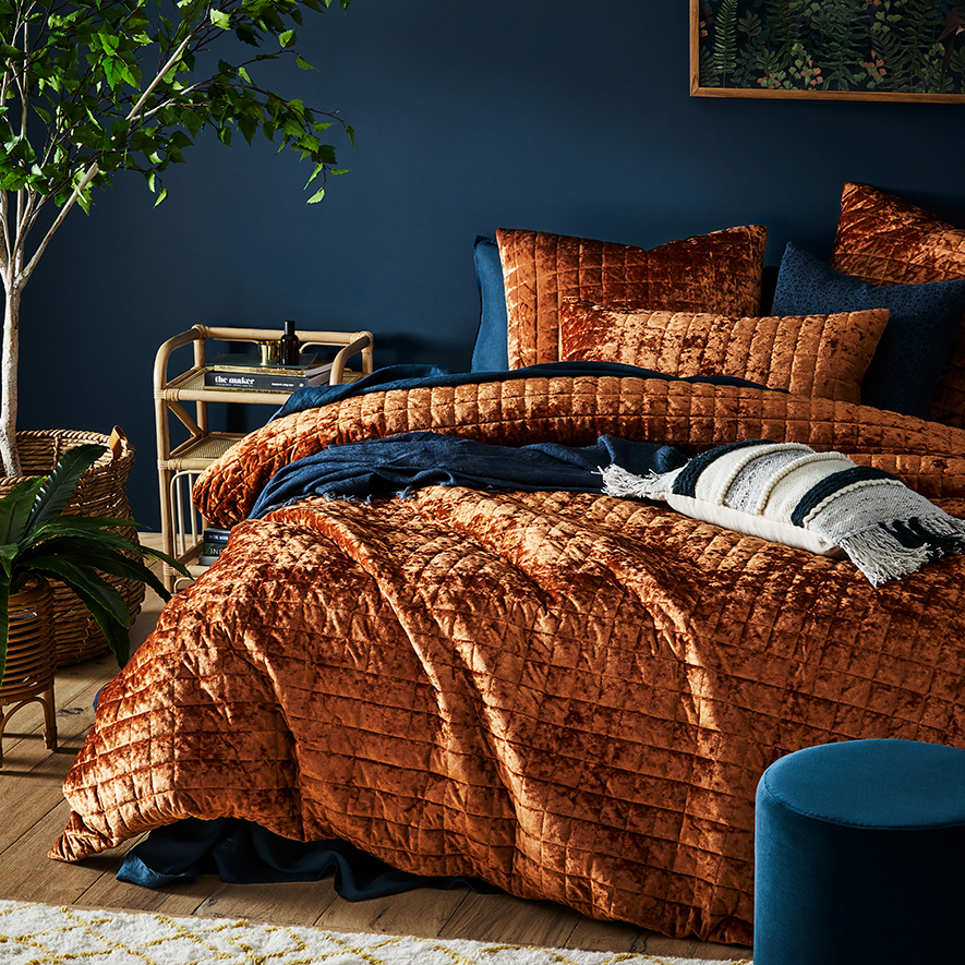 York Velvet Tobacco Quilted Quilt Cover Separates Adairs