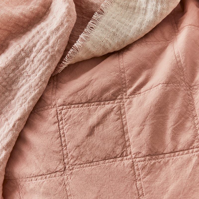 Stonewashed Cotton Dusty Pink Quilted Coverlet Separates