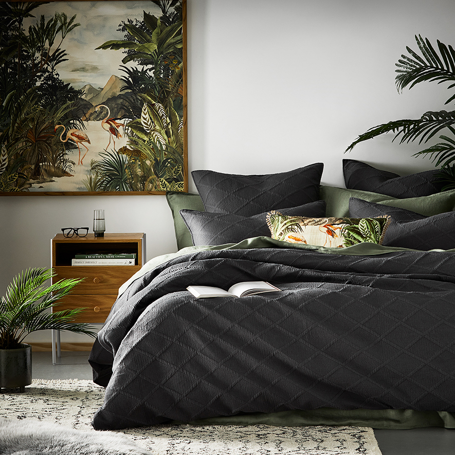 Atticus Coal Quilted Quilt Cover Separates Adairs