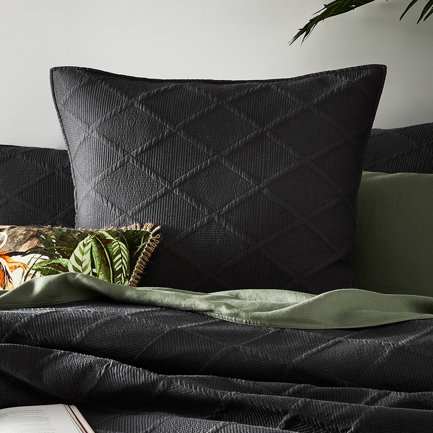Atticus Coal Quilted Quilt Cover Separates Adairs
