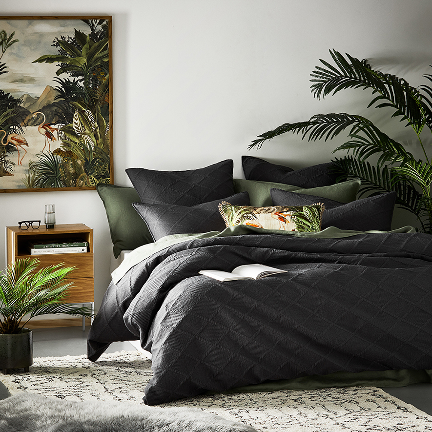 Atticus Coal Quilted Quilt Cover Separates Adairs