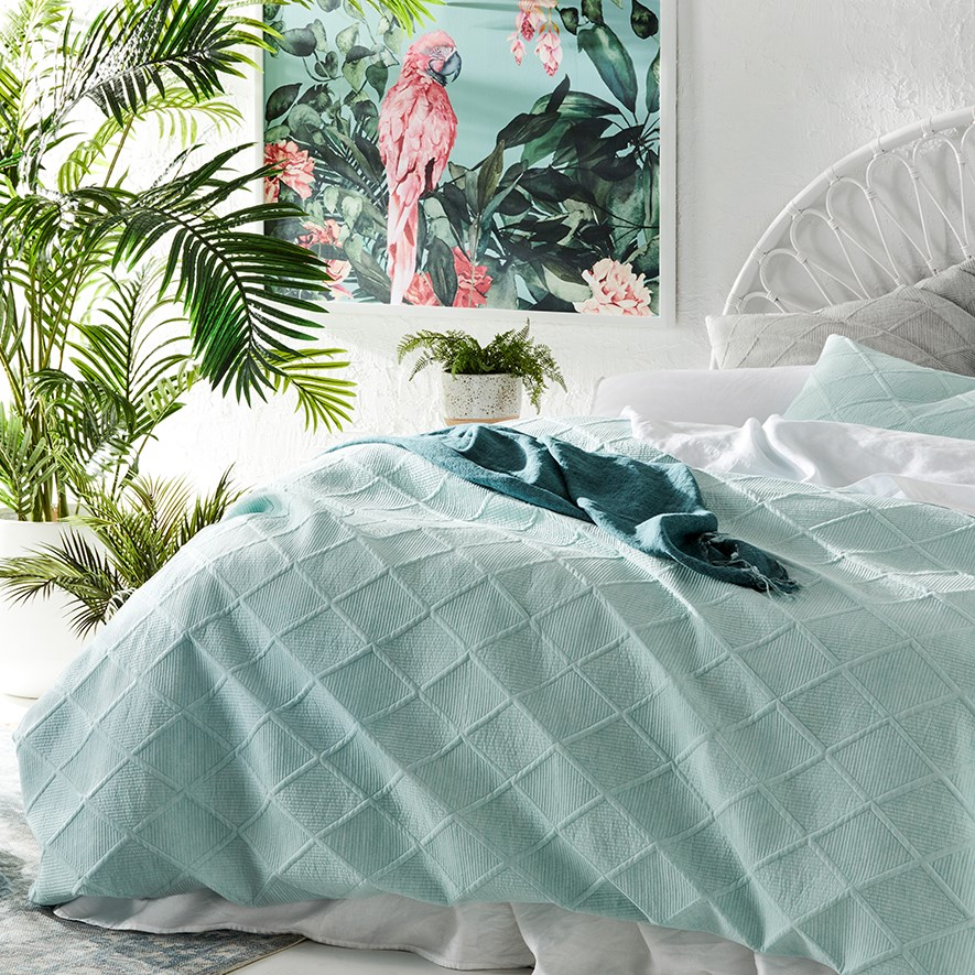 Atticus Duck Egg Quilted Quilt Cover Separates Adairs