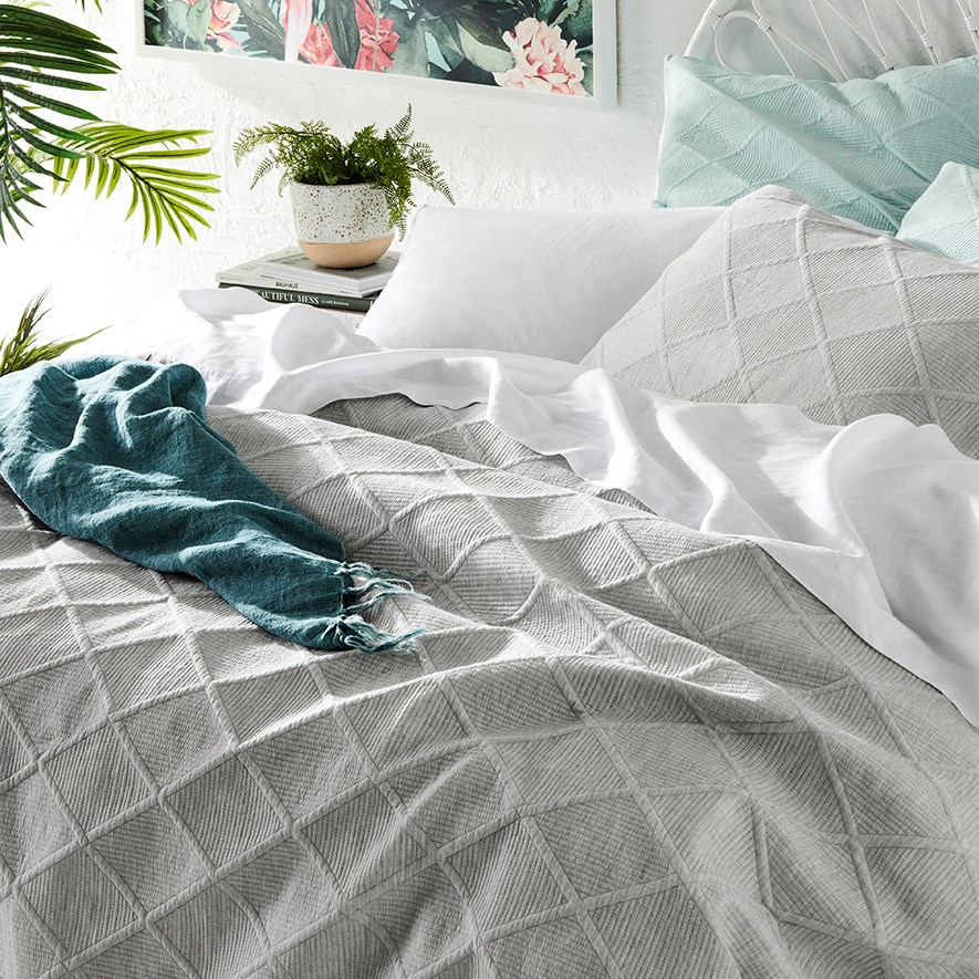 Atticus Marle Grey Quilted Quilt Cover Separates Adairs