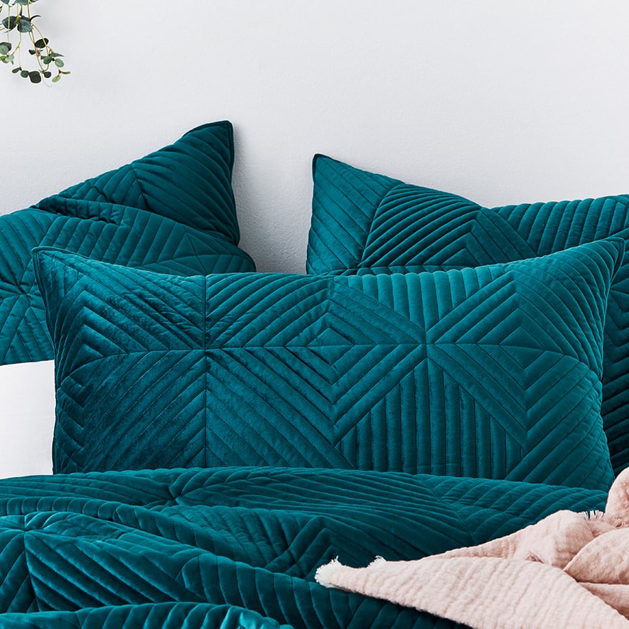 Home Republic Newport Velvet Peacock Quilted Quilt Cover Separates