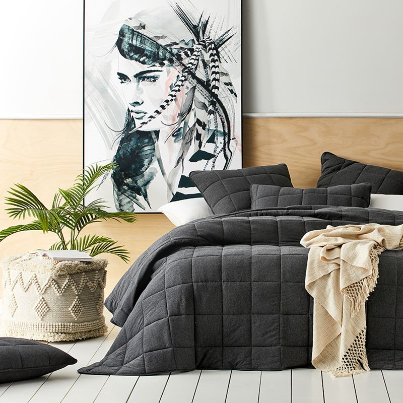 Ultra Soft Jersey Black Marble Quilted Coverlet Separates