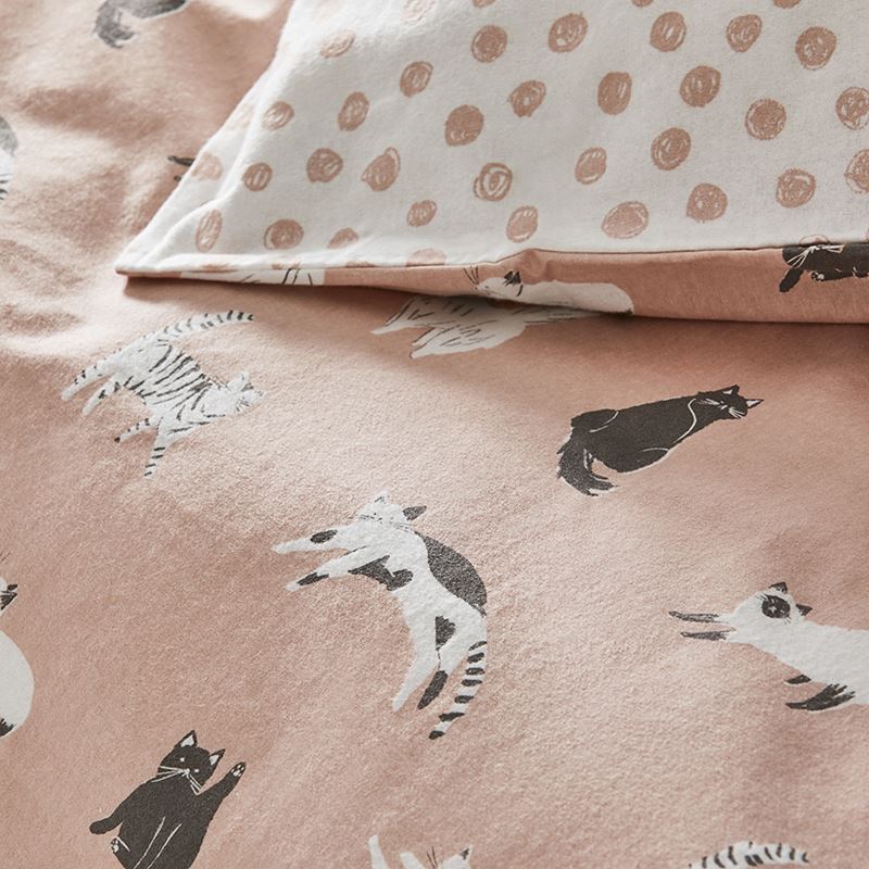 Novelty Printed Flannelette Pink Kitty Quilt Cover Set + Separates