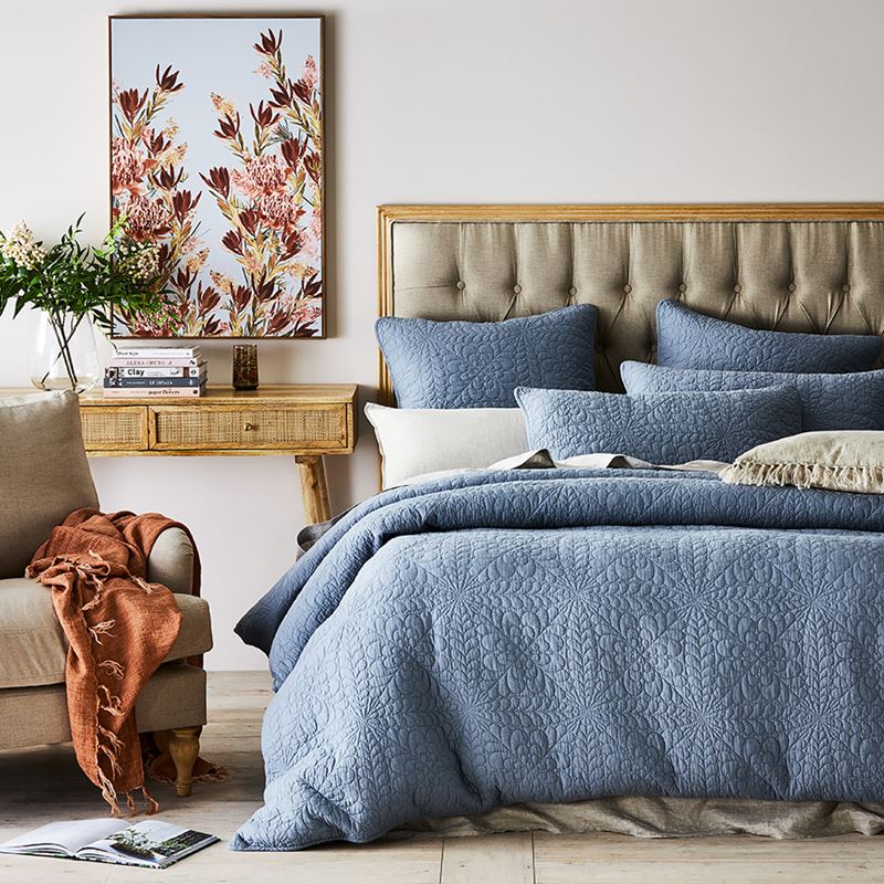 Daisy Dusty Blue Quilted Quilt Cover Separates