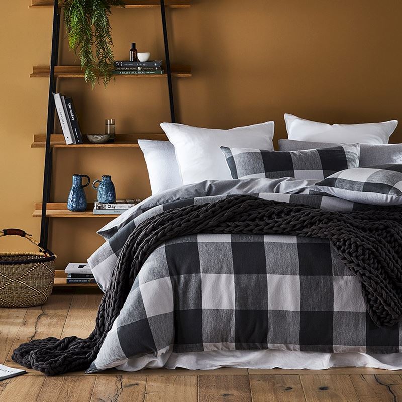 Super Soft Brushed Flannelette Silver Check Queen Quilt Cover Separates