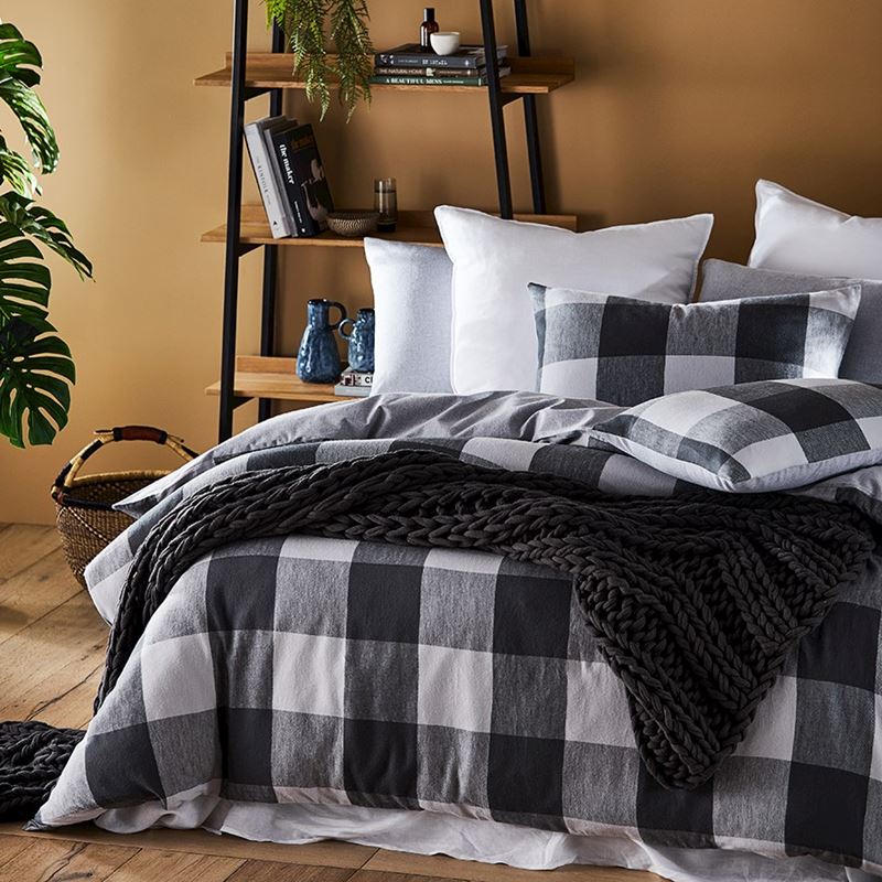 Super Soft Brushed Flannelette Silver Check Queen Quilt Cover Separates
