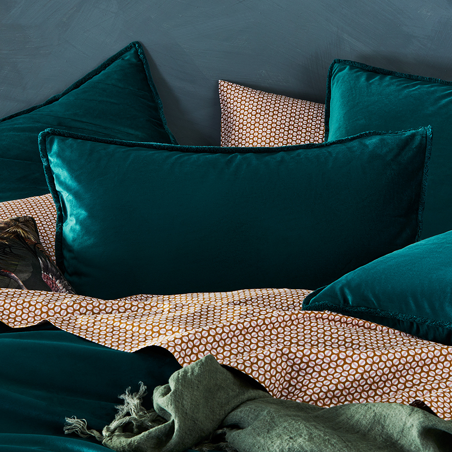 Columbia Fringe Velvet Queen Peacock Quilt Cover Separates Adairs