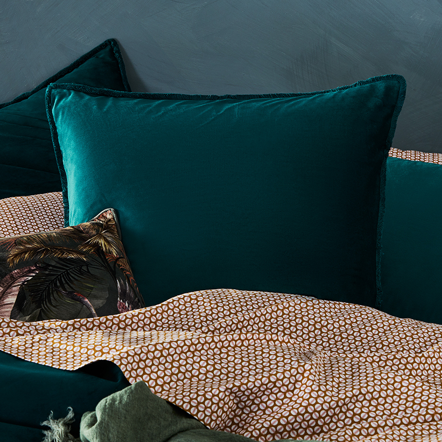 Columbia Fringe Velvet Queen Peacock Quilt Cover Separates Adairs