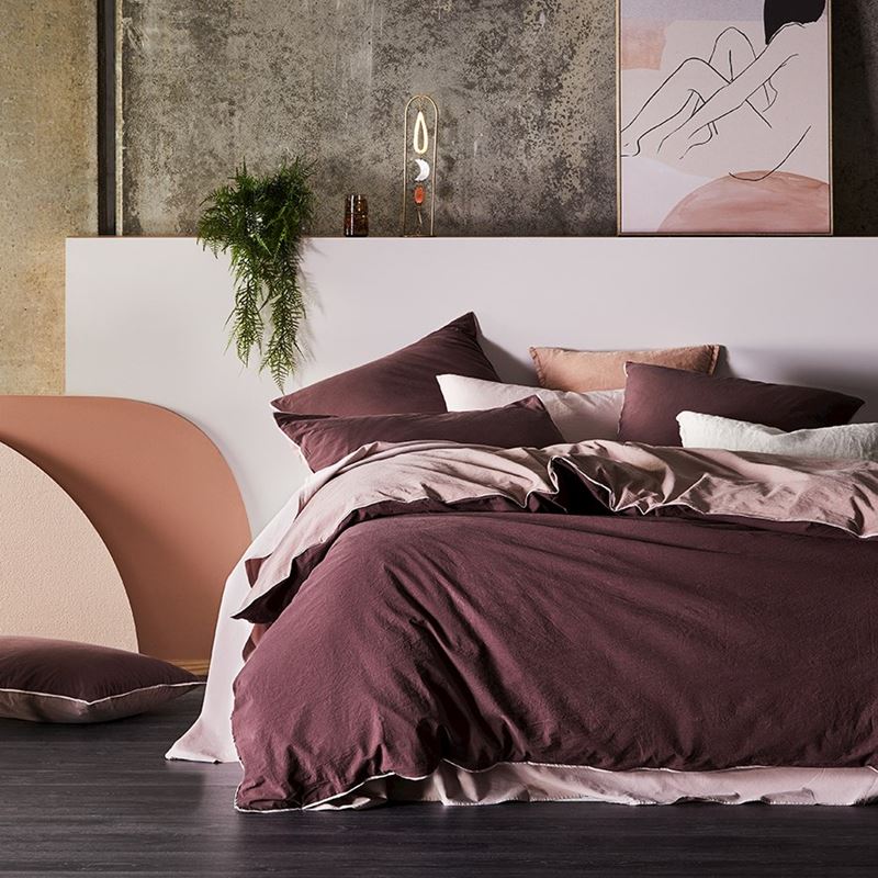 Two Toned Stonewashed Plum Quilt Cover Set + Separates