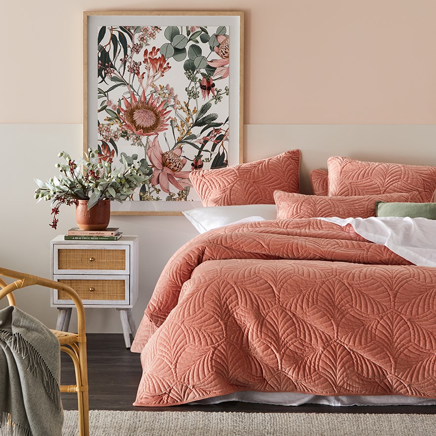 Elm Velvet Salmon Quilted Quilt Cover Separates Adairs