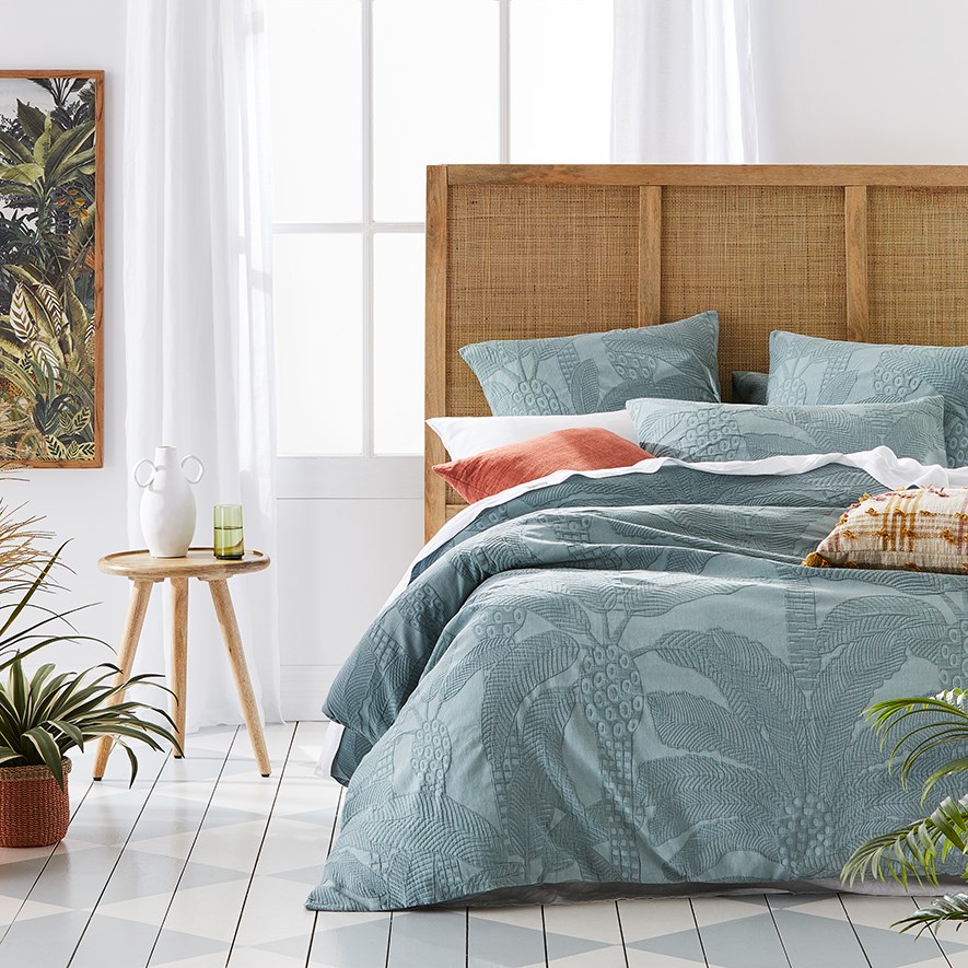Jungle Palm Matelasse Soft Sage Quilt Cover Separates Adairs