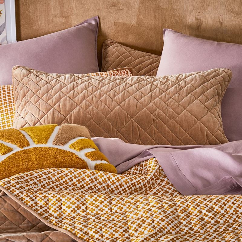 Chelsea Velvet Inca Gold Quilted Coverlet + Pillowcases