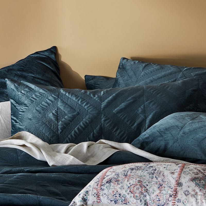 Electra Velvet Dark Slate Quilted Quilt Cover + Pillowcases | Adairs