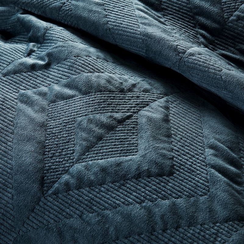 Electra Velvet Dark Slate Quilted Quilt Cover + Pillowcases