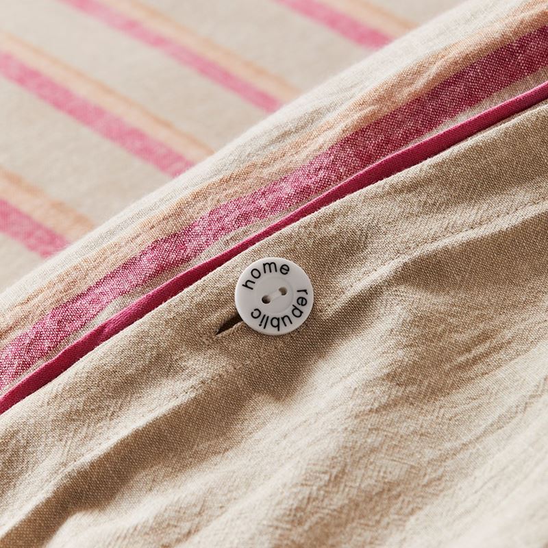Vintage Washed Linen Raspberry Stripe Quilt Cover Set + Separates