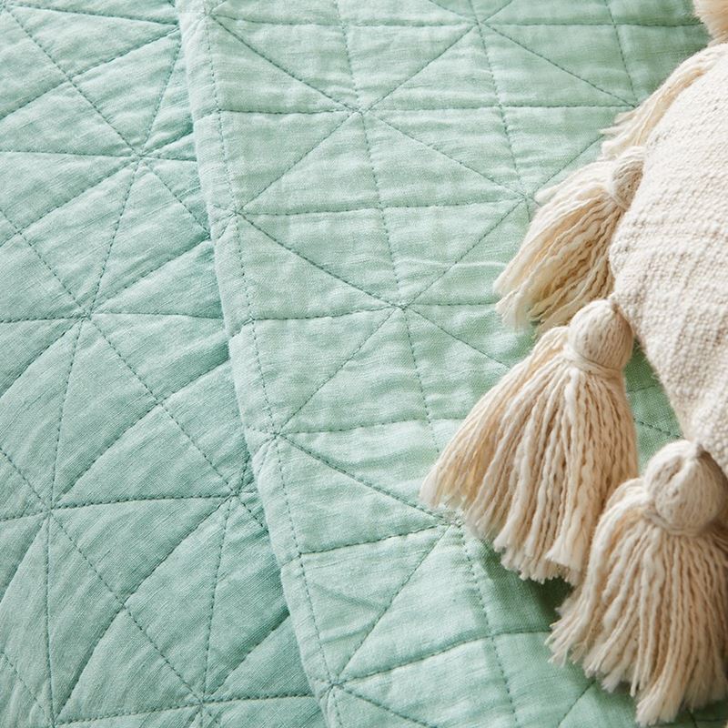 Vintage Washed Linen Dusty Mint Quilted Quilt Cover Separates