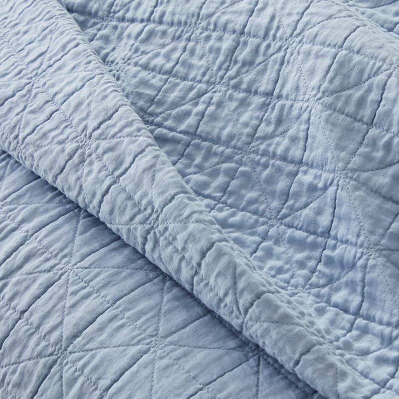 Vintage Washed Linen Dusty Blue Quilted Coverlet Separates