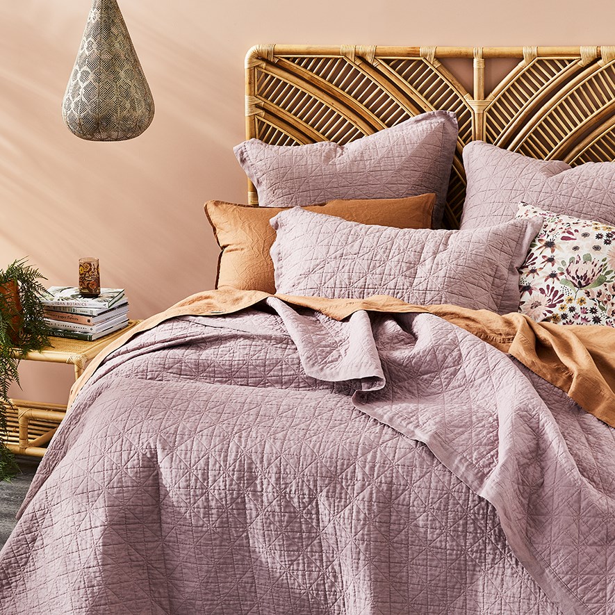 Vintage Washed Linen Dusty Mauve Quilted Coverlet Separates Adairs