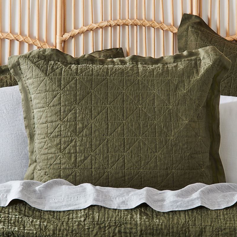 Vintage Washed Linen Moss Quilted Quilt Cover Separates