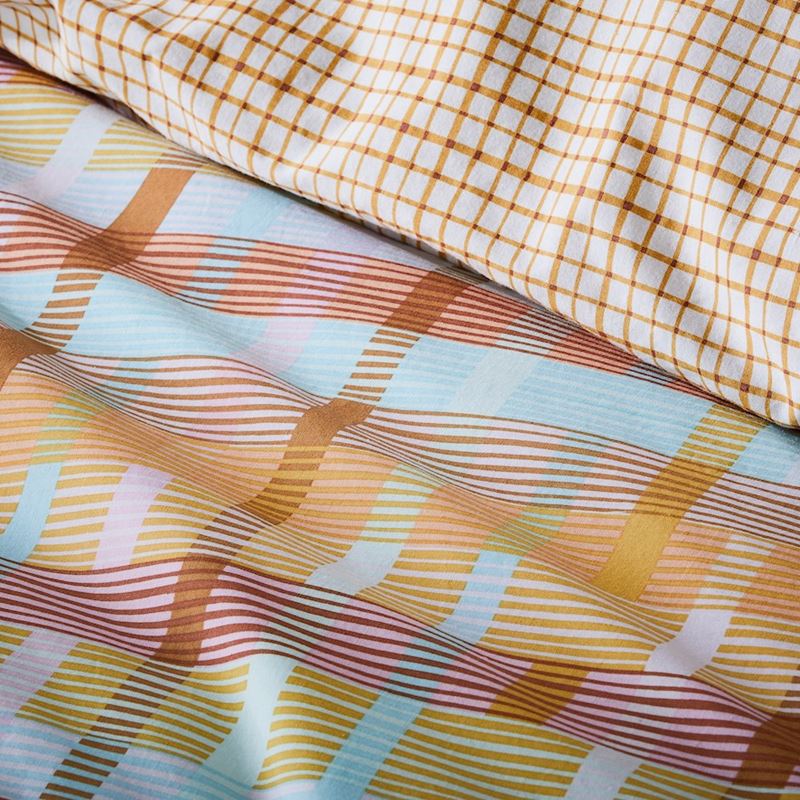 Stonewashed Printed Cotton Mustard Grid Quilt Cover Separates