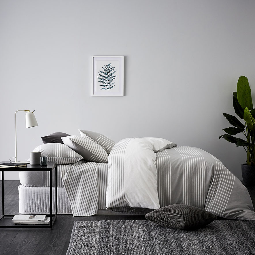 Mercer + Reid Stripe Flannelette Quilt Cover Grey Bedroom Cotton