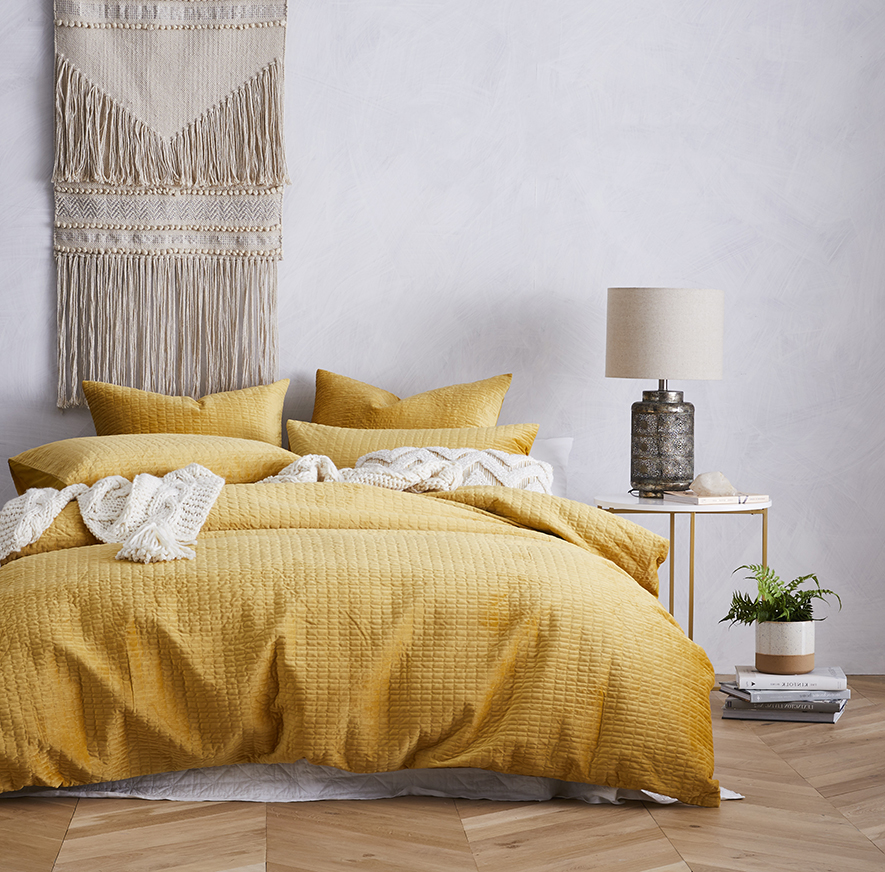 Home Republic Luna Velvet Mustard Quilted Quilt Cover Separates Adairs