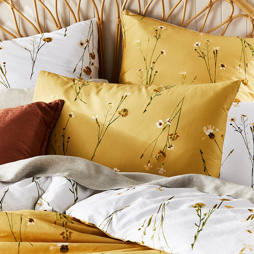 Mercer + Reid Whisper Printed Mustard Quilt Cover Set + Separates
