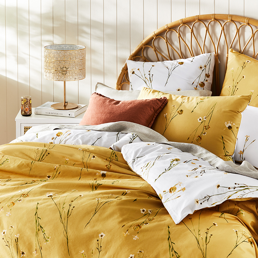 Mercer + Reid Whisper Printed Mustard Quilt Cover Set + Separates
