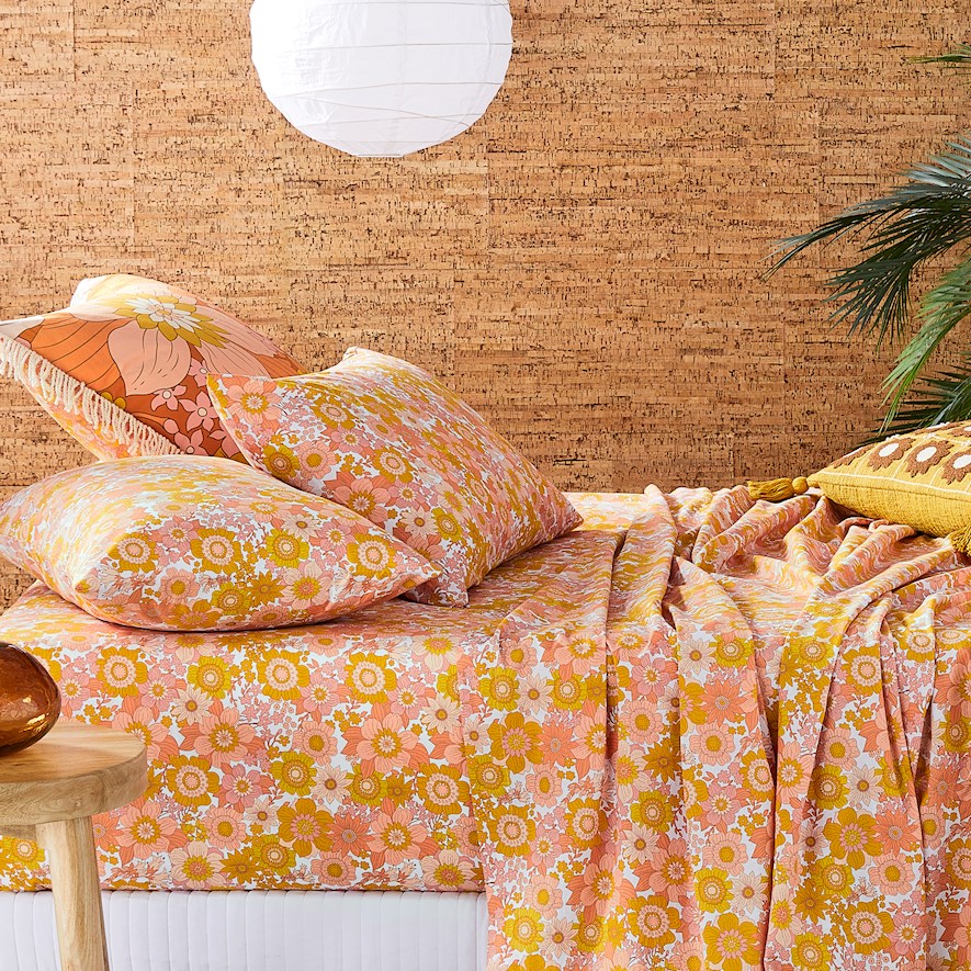 Printed Cynthia Golden Floral Sheet Set Bedroom Adairs