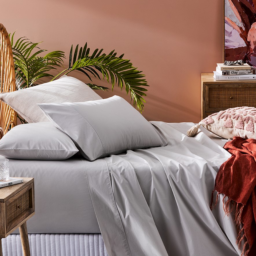 Fresh Cotton Percale Cloud Grey Sheet Separates Adairs