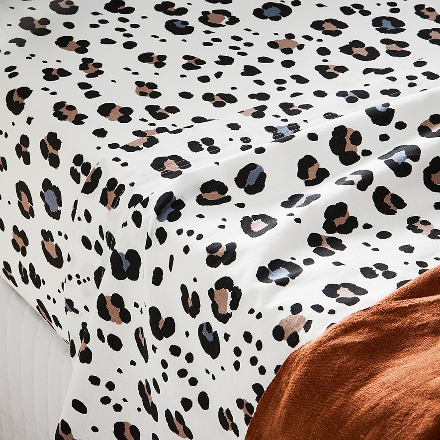 Stonewashed Printed Cotton Grey Leopard Sheet Separates | Adairs