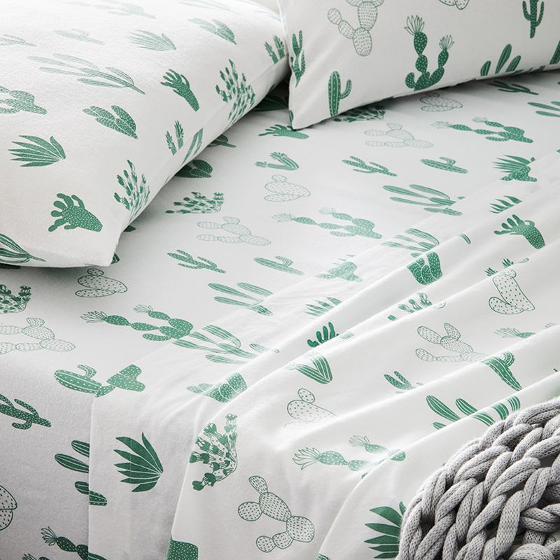 Novelty Printed Flannelette Green Cactus Sheet Set