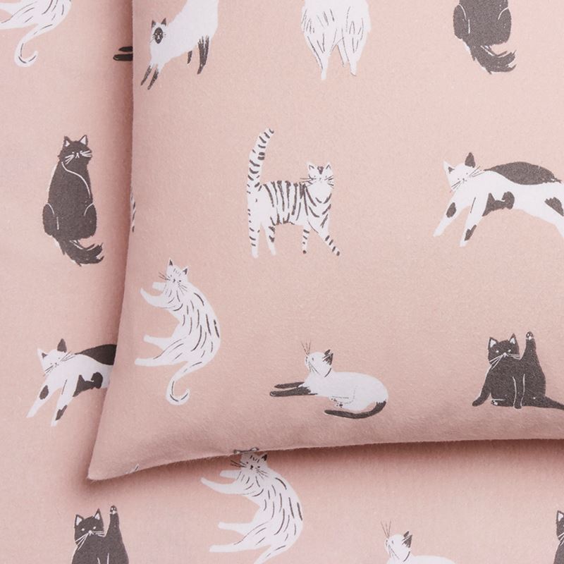 Novelty Printed Flannelette Pink Kitty Sheet Set