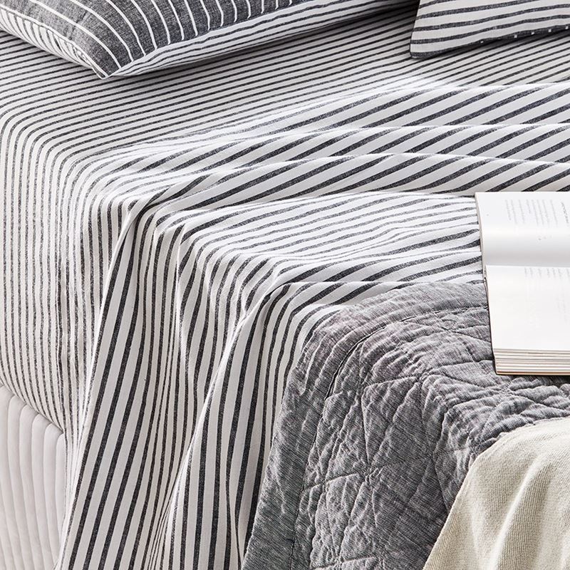 Vintage Washed Linen Cotton Indigo Stripe Sheet Separates