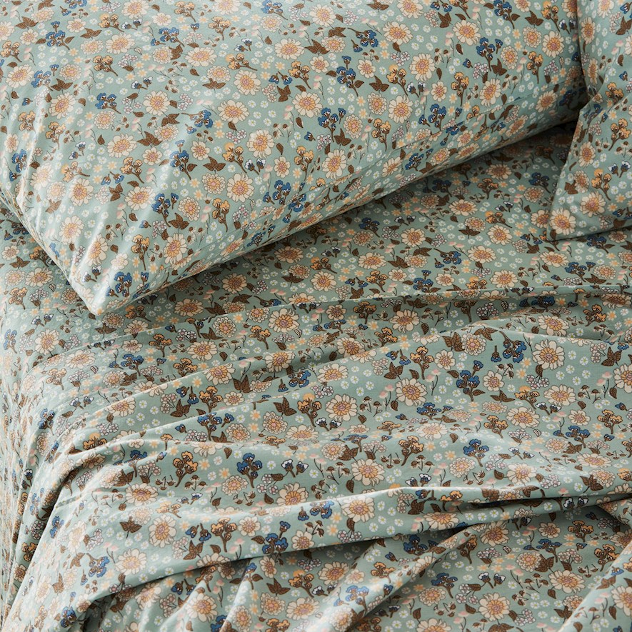 Printed Sage Floral Sheet Set Adairs