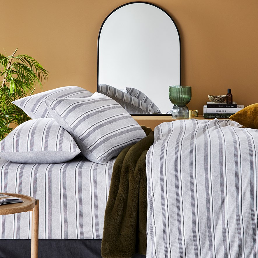 Home Republic Bamboo Cotton Jersey Grey Stripe Sheet Separates Adairs