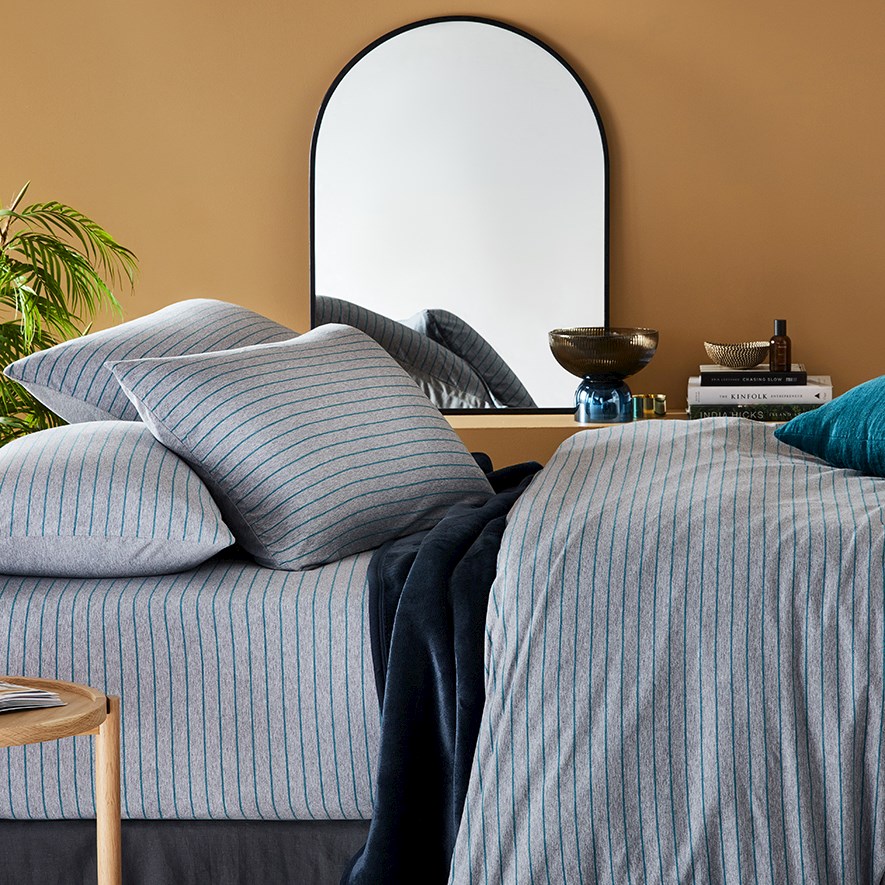 Home Republic Bamboo Cotton Jersey Teal Stripe Sheet Separates Adairs