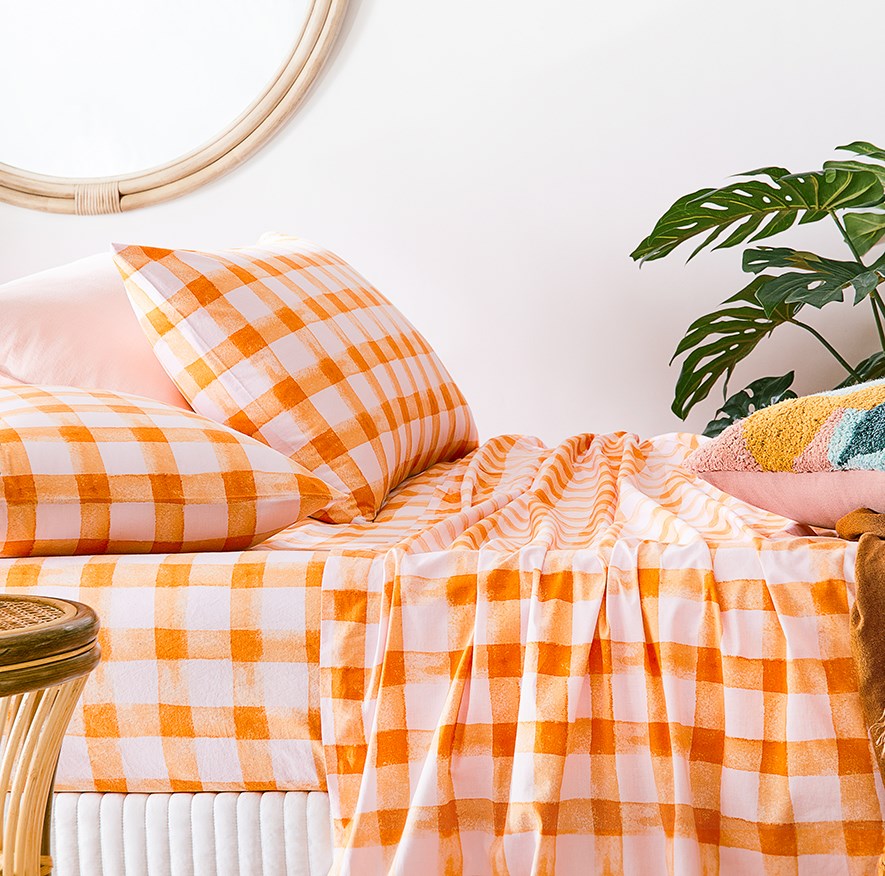 Printed Orange Check Sheet Set Adairs