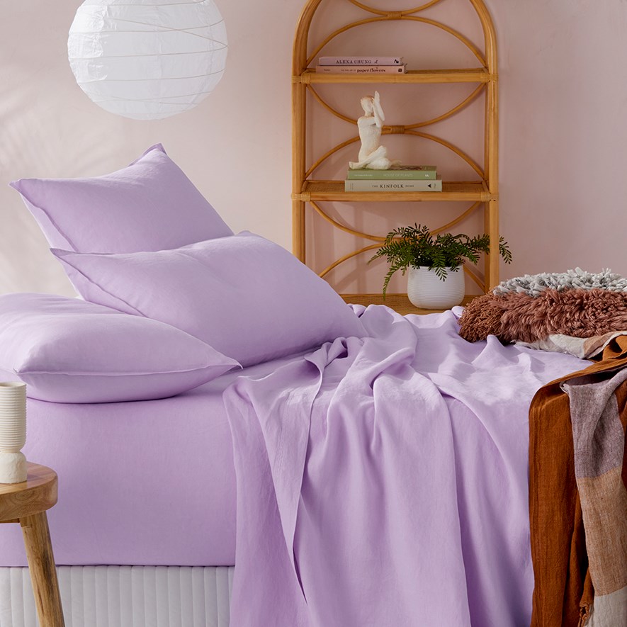 Home Republic Vintage Washed Linen Pastel Lilac Sheet Set Adairs