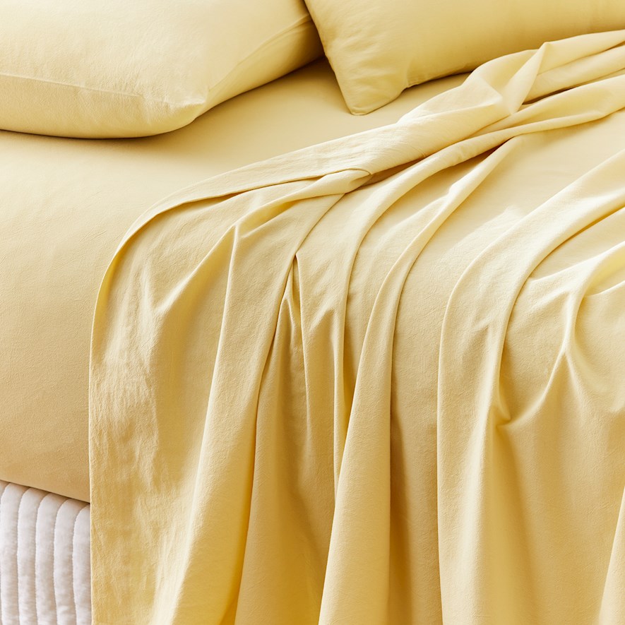 Stonewashed Cotton Dusty Lemon Sheet Set Adairs